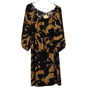 Sara Michelle Women's Golden Brown & Black Shift 3/4 Sleeve Floral Dress Large